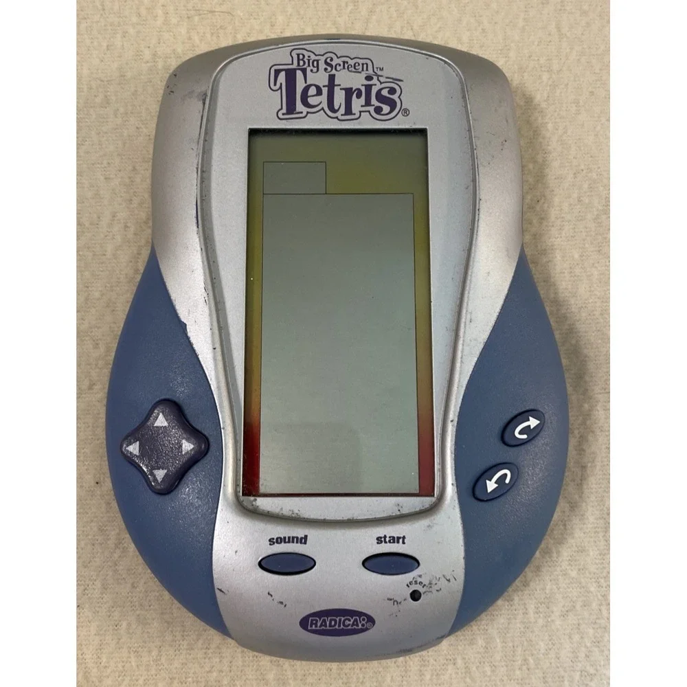 Radica Big Screen Tetris Handheld Electronic Game Blue Silver Vintage Works